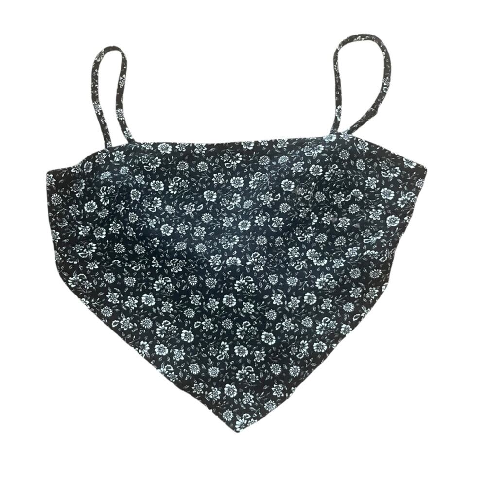 Sky & Sparrow Bandana Tie Back Top Womens Size Medium Black Floral Straps Y2K